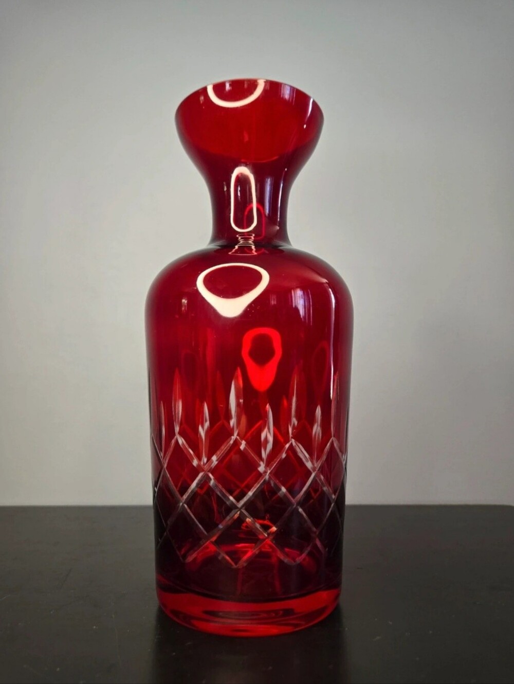 Vintage Ruby Red Flash To Clear Vase/Dicanter